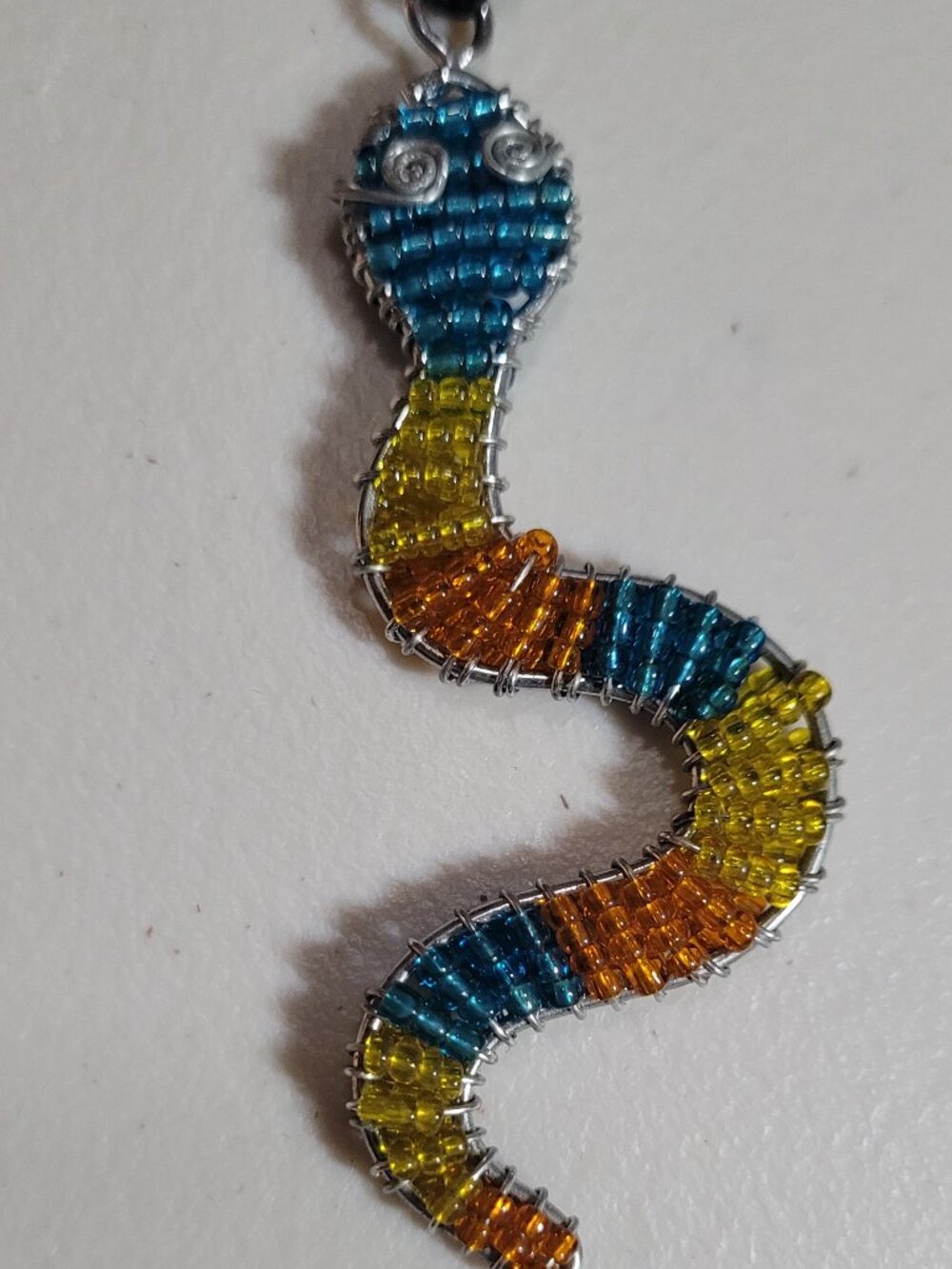 Necklace SNAKE Rainbow Multicolor Beads Metal 14.5 inches Tie Cord Unique BoHo - Picture 5 of 10